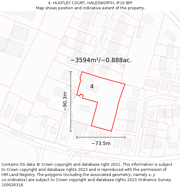 4, HUNTLEY COURT, HALESWORTH, IP19 8PF: Plot and title map