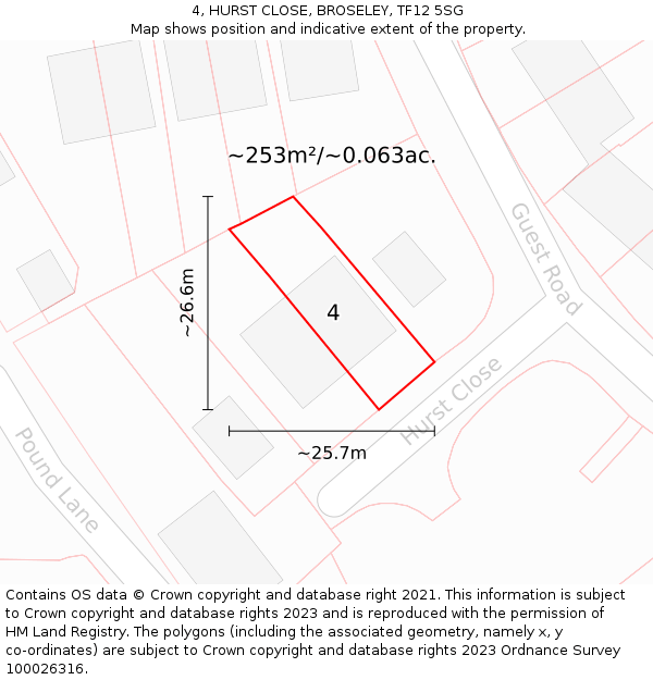 4, HURST CLOSE, BROSELEY, TF12 5SG: Plot and title map