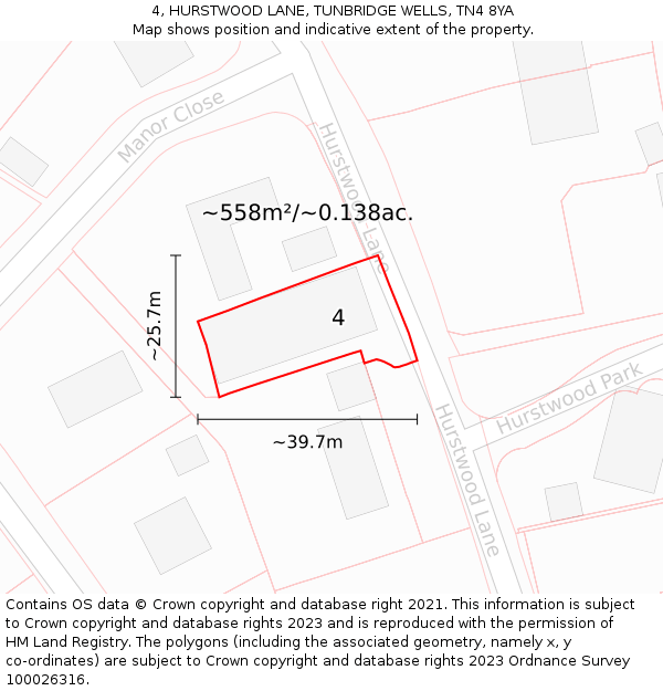 4, HURSTWOOD LANE, TUNBRIDGE WELLS, TN4 8YA: Plot and title map