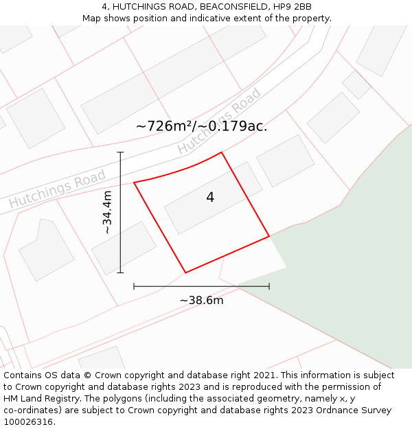 4, HUTCHINGS ROAD, BEACONSFIELD, HP9 2BB: Plot and title map