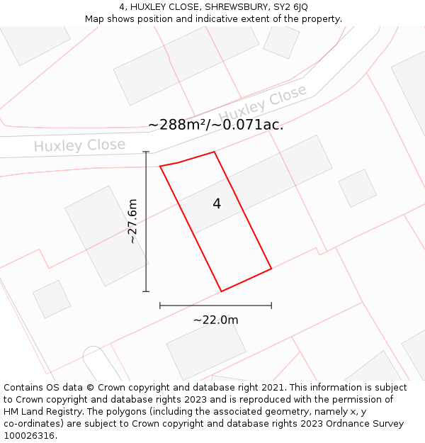 4, HUXLEY CLOSE, SHREWSBURY, SY2 6JQ: Plot and title map