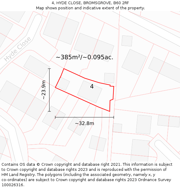 4, HYDE CLOSE, BROMSGROVE, B60 2RF: Plot and title map