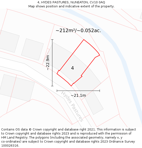 4, HYDES PASTURES, NUNEATON, CV10 0AQ: Plot and title map