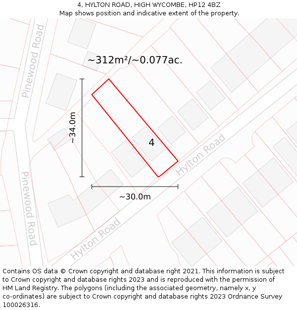 4, HYLTON ROAD, HIGH WYCOMBE, HP12 4BZ: Plot and title map