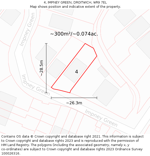 4, IMPNEY GREEN, DROITWICH, WR9 7EL: Plot and title map