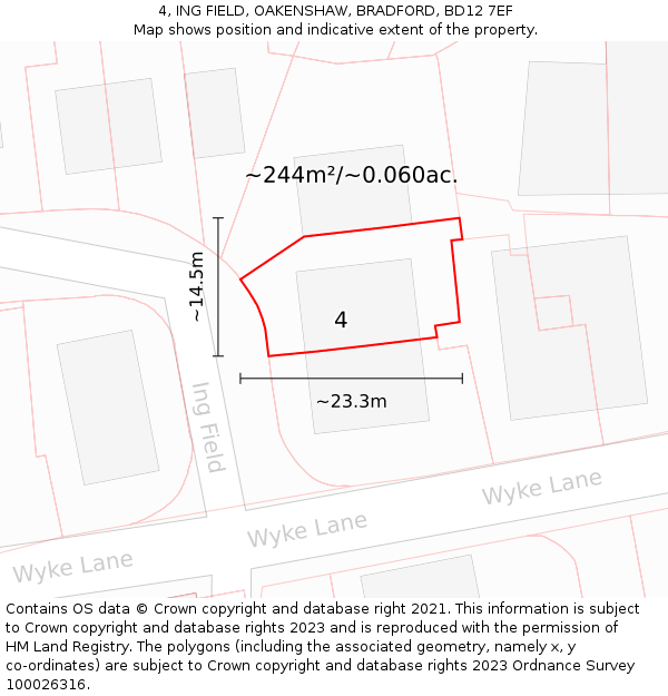 4, ING FIELD, OAKENSHAW, BRADFORD, BD12 7EF: Plot and title map