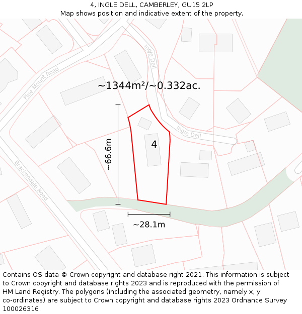 4, INGLE DELL, CAMBERLEY, GU15 2LP: Plot and title map