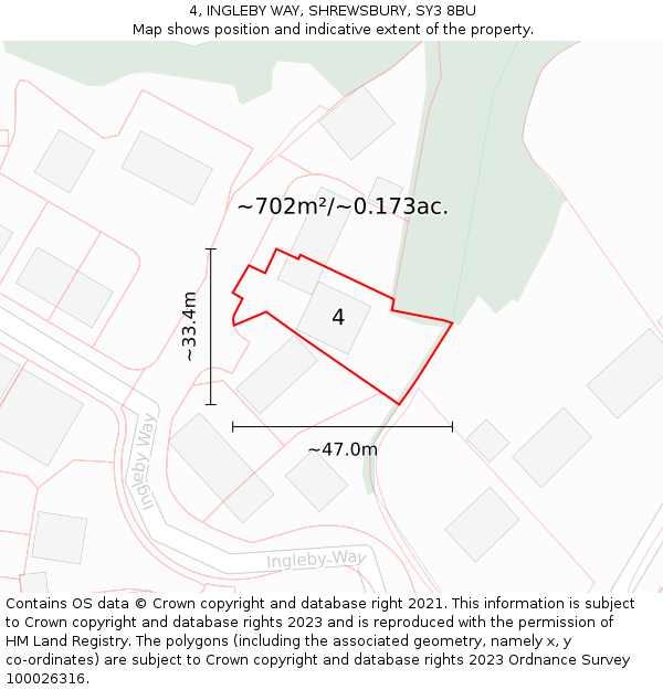 4, INGLEBY WAY, SHREWSBURY, SY3 8BU: Plot and title map