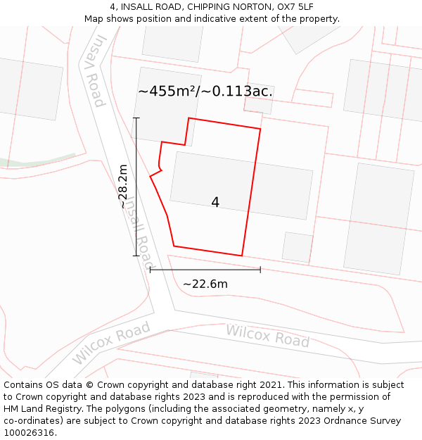 4, INSALL ROAD, CHIPPING NORTON, OX7 5LF: Plot and title map