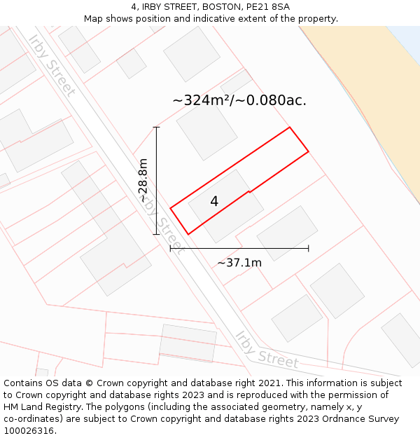 4, IRBY STREET, BOSTON, PE21 8SA: Plot and title map