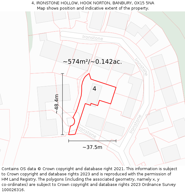 4, IRONSTONE HOLLOW, HOOK NORTON, BANBURY, OX15 5NA: Plot and title map