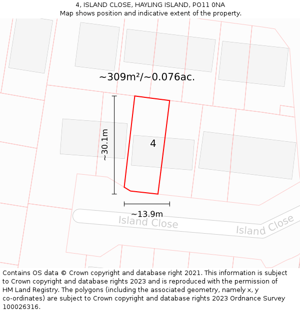 4, ISLAND CLOSE, HAYLING ISLAND, PO11 0NA: Plot and title map