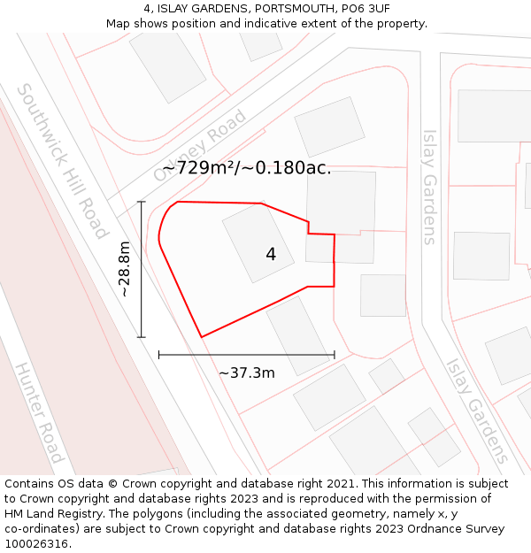 4, ISLAY GARDENS, PORTSMOUTH, PO6 3UF: Plot and title map