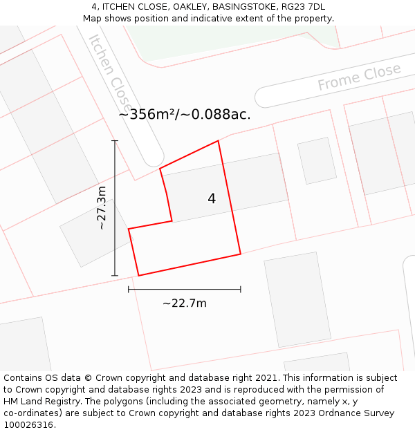 4, ITCHEN CLOSE, OAKLEY, BASINGSTOKE, RG23 7DL: Plot and title map