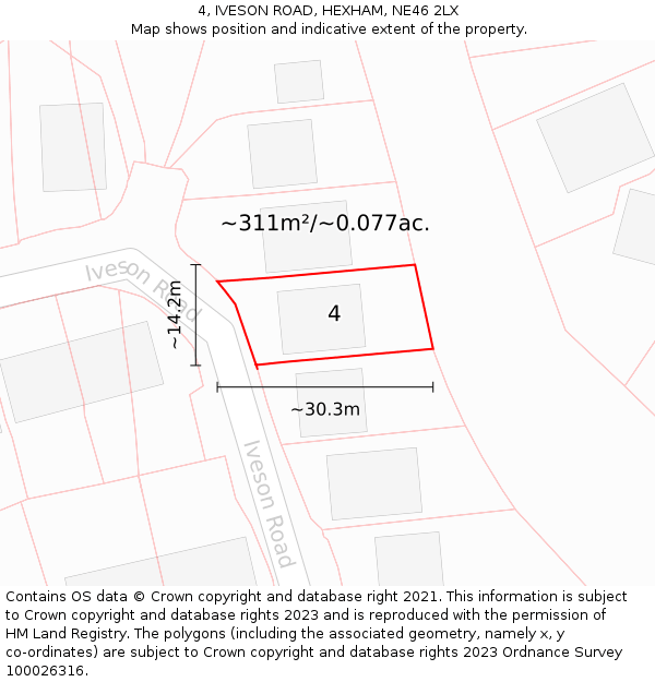 4, IVESON ROAD, HEXHAM, NE46 2LX: Plot and title map