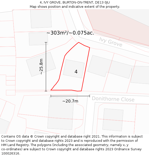 4, IVY GROVE, BURTON-ON-TRENT, DE13 0JU: Plot and title map
