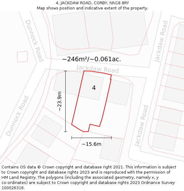 4, JACKDAW ROAD, CORBY, NN18 8RY: Plot and title map