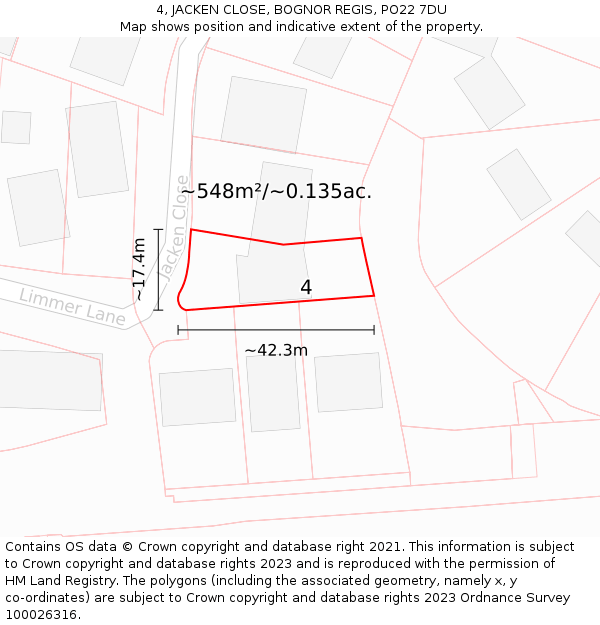 4, JACKEN CLOSE, BOGNOR REGIS, PO22 7DU: Plot and title map