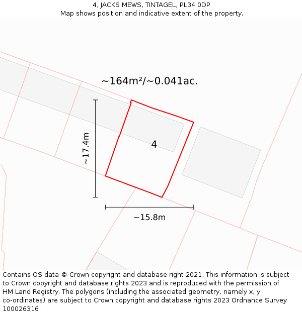 4, JACKS MEWS, TINTAGEL, PL34 0DP: Plot and title map