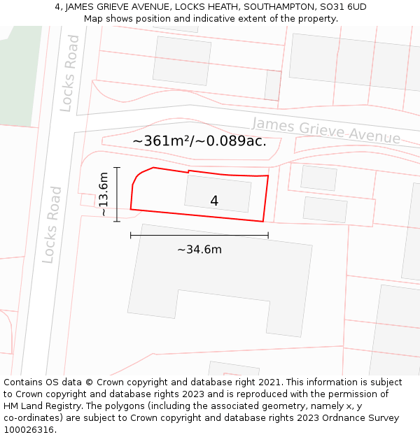 4, JAMES GRIEVE AVENUE, LOCKS HEATH, SOUTHAMPTON, SO31 6UD: Plot and title map