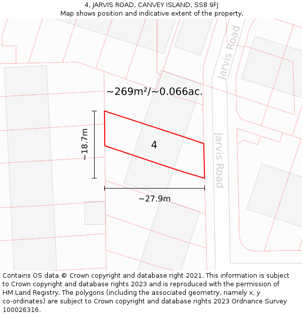 4, JARVIS ROAD, CANVEY ISLAND, SS8 9FJ: Plot and title map