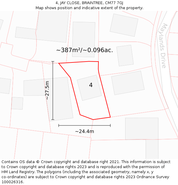 4, JAY CLOSE, BRAINTREE, CM77 7GJ: Plot and title map