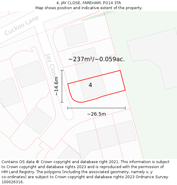 4, JAY CLOSE, FAREHAM, PO14 3TA: Plot and title map