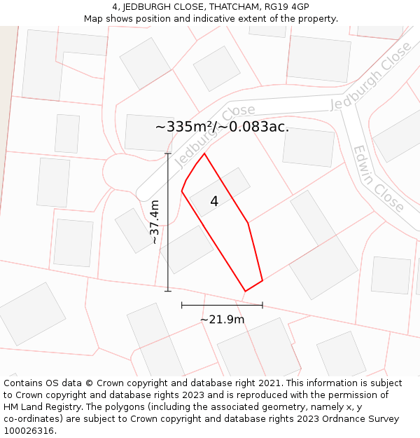 4, JEDBURGH CLOSE, THATCHAM, RG19 4GP: Plot and title map