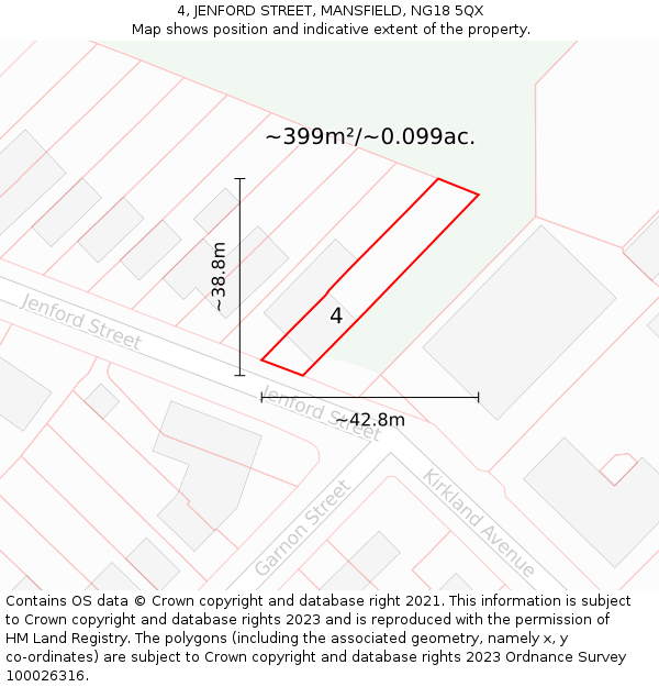 4, JENFORD STREET, MANSFIELD, NG18 5QX: Plot and title map