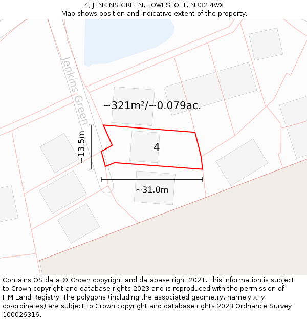 4, JENKINS GREEN, LOWESTOFT, NR32 4WX: Plot and title map