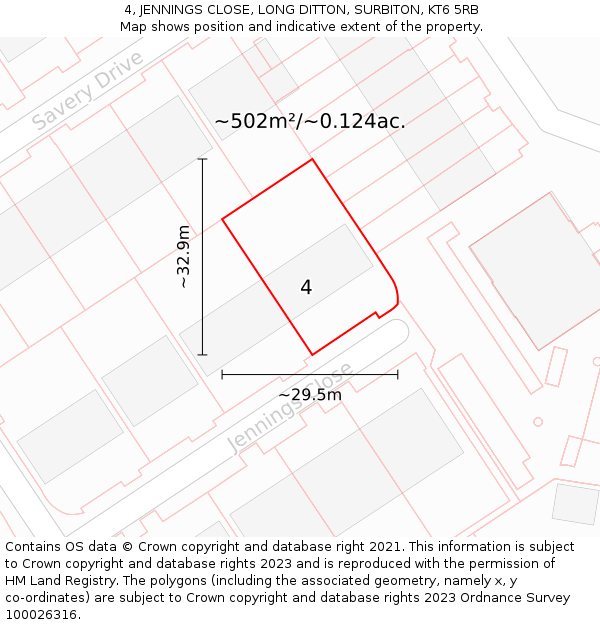 4, JENNINGS CLOSE, LONG DITTON, SURBITON, KT6 5RB: Plot and title map