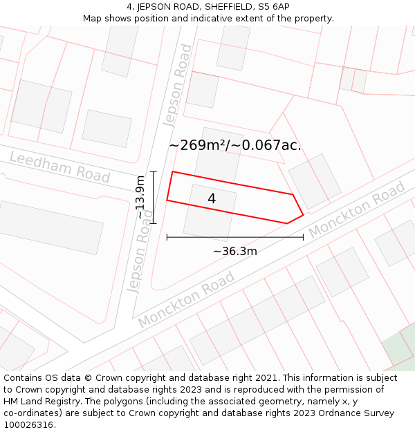 4, JEPSON ROAD, SHEFFIELD, S5 6AP: Plot and title map
