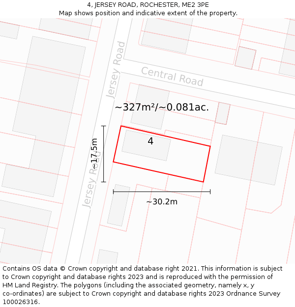 4, JERSEY ROAD, ROCHESTER, ME2 3PE: Plot and title map