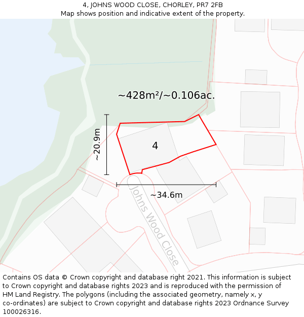 4, JOHNS WOOD CLOSE, CHORLEY, PR7 2FB: Plot and title map