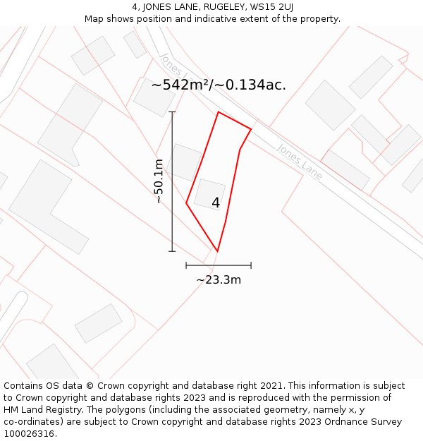 4, JONES LANE, RUGELEY, WS15 2UJ: Plot and title map