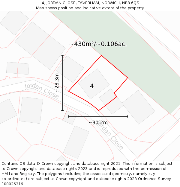 4, JORDAN CLOSE, TAVERHAM, NORWICH, NR8 6QS: Plot and title map