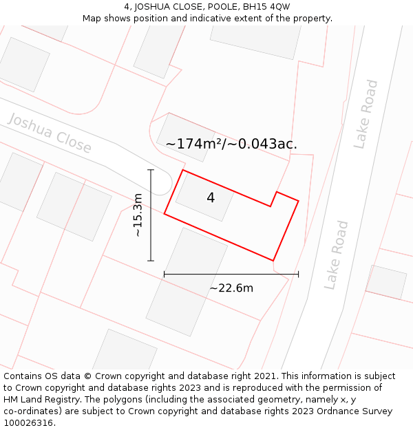 4, JOSHUA CLOSE, POOLE, BH15 4QW: Plot and title map