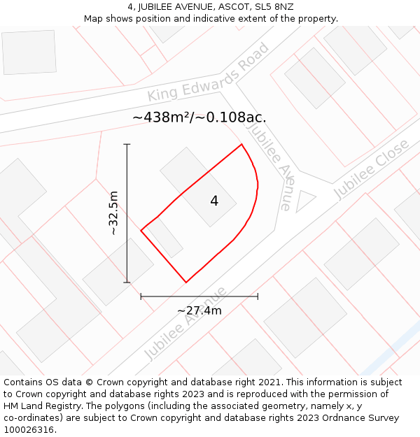 4, JUBILEE AVENUE, ASCOT, SL5 8NZ: Plot and title map