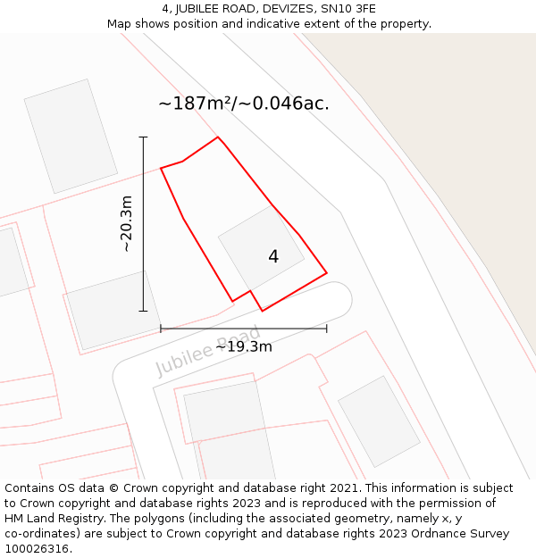 4, JUBILEE ROAD, DEVIZES, SN10 3FE: Plot and title map