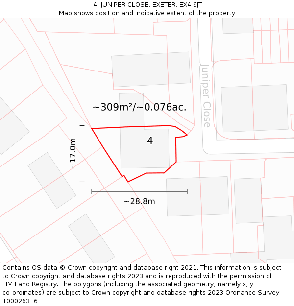 4, JUNIPER CLOSE, EXETER, EX4 9JT: Plot and title map