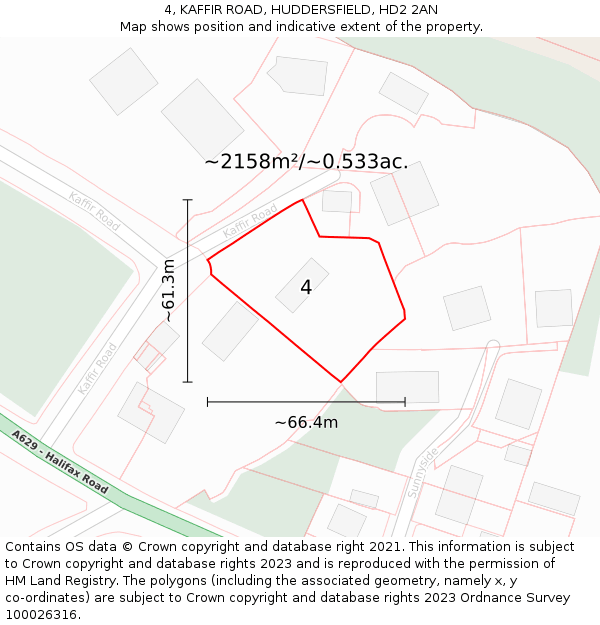 4, KAFFIR ROAD, HUDDERSFIELD, HD2 2AN: Plot and title map