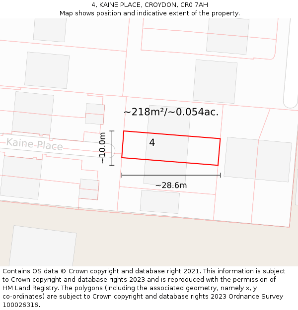 4, KAINE PLACE, CROYDON, CR0 7AH: Plot and title map