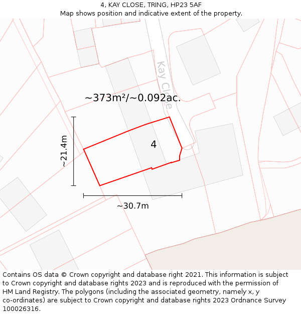 4, KAY CLOSE, TRING, HP23 5AF: Plot and title map