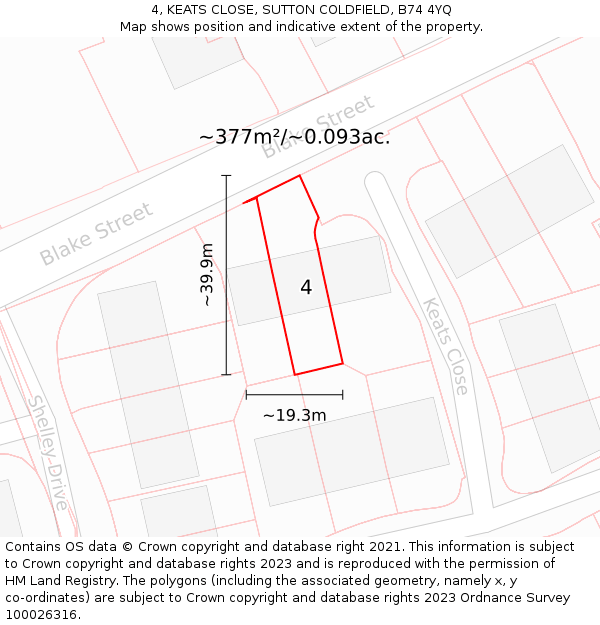 4, KEATS CLOSE, SUTTON COLDFIELD, B74 4YQ: Plot and title map