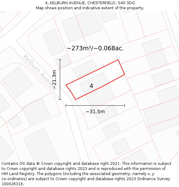 4, KELBURN AVENUE, CHESTERFIELD, S40 3DG: Plot and title map