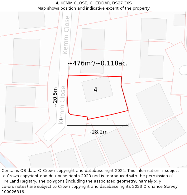 4, KEMM CLOSE, CHEDDAR, BS27 3XS: Plot and title map