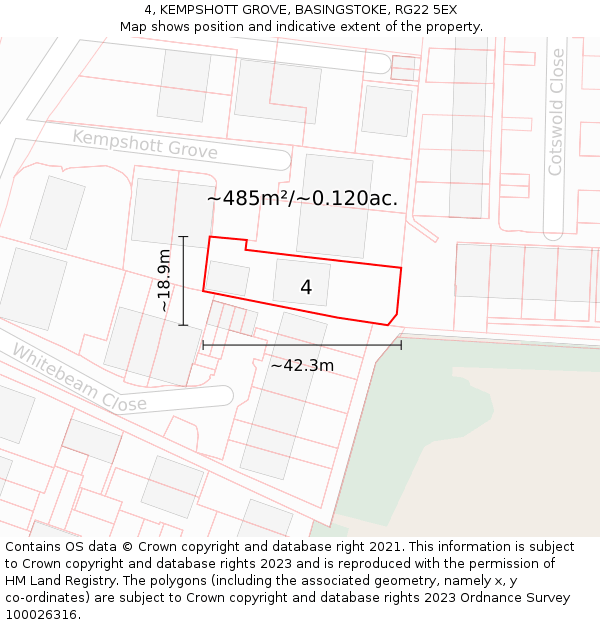 4, KEMPSHOTT GROVE, BASINGSTOKE, RG22 5EX: Plot and title map