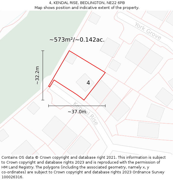 4, KENDAL RISE, BEDLINGTON, NE22 6PB: Plot and title map