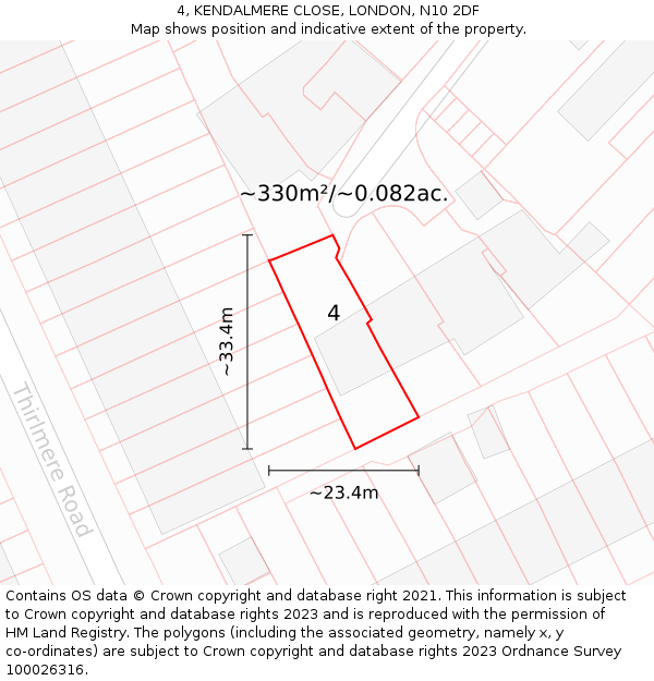 4, KENDALMERE CLOSE, LONDON, N10 2DF: Plot and title map