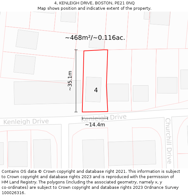 4, KENLEIGH DRIVE, BOSTON, PE21 0NQ: Plot and title map